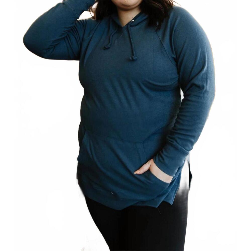 NEW AMPERSAND AVE side slit hoodie in teal